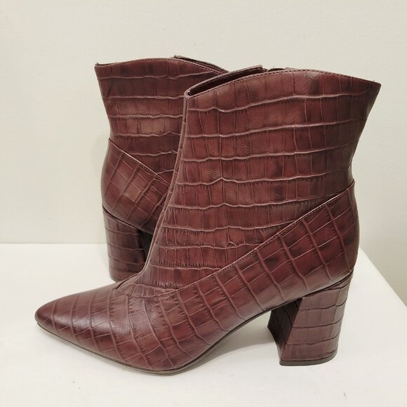 Naturalizer Leather Burgundy Bordeaux Crocodile Pointed Boot Booties Size 8.5M - Picture 1 of 6